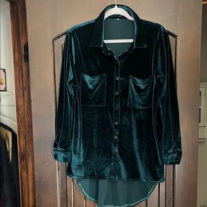 NWOT Velvet Button-Up Shirt in Deep Teal